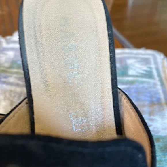 Basaco Black Suede Peep Toe Heeled Slides 39 Made in Spain - Picture 3 of 8
